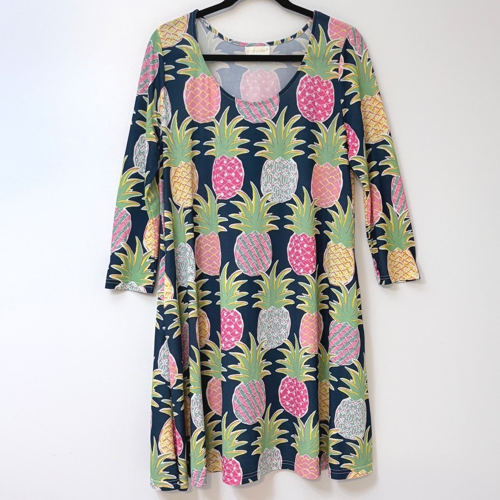 Simply Southern Pineapple Print Swing Dress W/ Pockets Size M